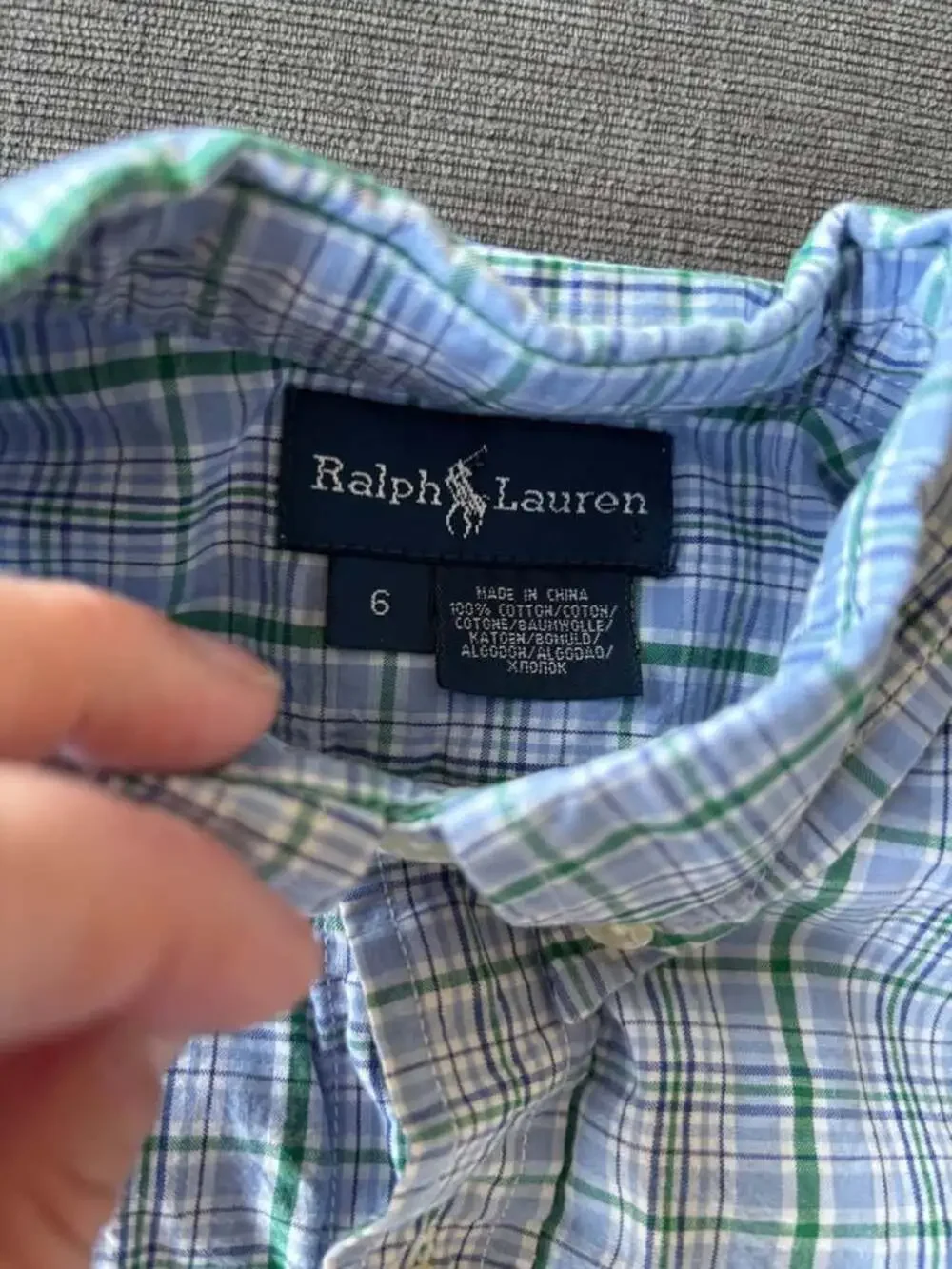 Polo Ralph Lauren Boys size 6 Plaid Button Down Shirt Short Sleeve Blue Green